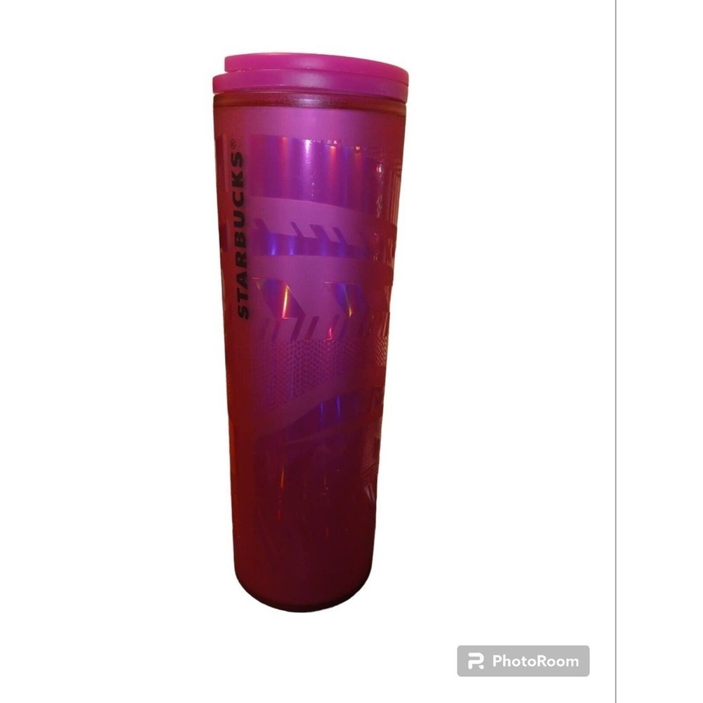 NEW 16 oz Starbucks slim line pink tribal design tumbler swivel sip spout